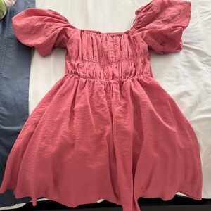 Boutique Pink Puff-Sleeve Smocked Waist Dress NEVER WORN